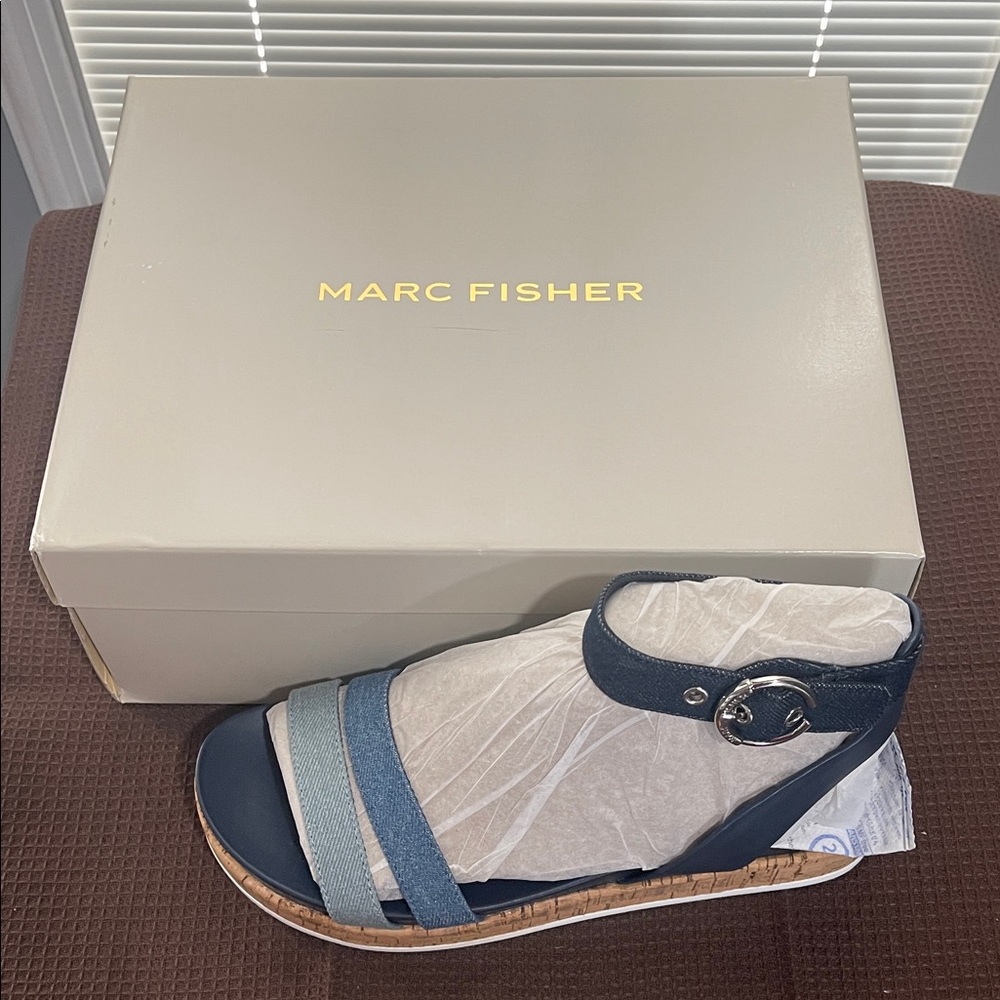 Marc Fisher Navy and Denim Strappy Sandals